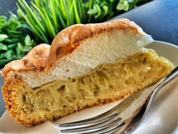 Svieži rebarborový koláč s pudingom